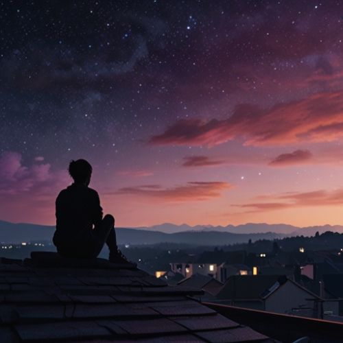 A silhouette of a person sitting against a soft, dreamy sky, creating a peaceful and artistic aesthetic DP.