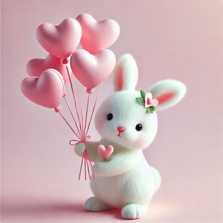 A cute white bunny peeking over a pink wooden fence, with a soft pink background.