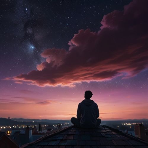 A silhouette of a person sitting against a soft, dreamy sky, creating a peaceful and artistic aesthetic DP.