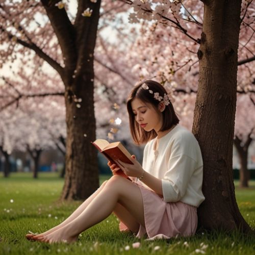Rreading Book She Wear White Shirt Setting Bhaind A tree