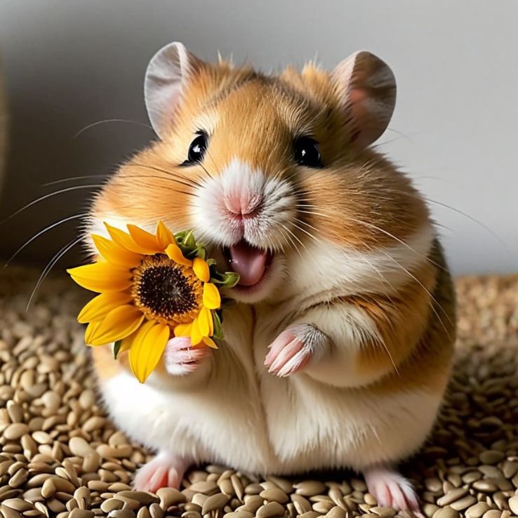 A cute Rabbit Sun Flower On his Mouth