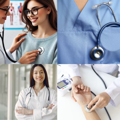 A professional doctor in a modern hospital, wearing a white coat and stethoscope, with high-tech medical equipment in the background.