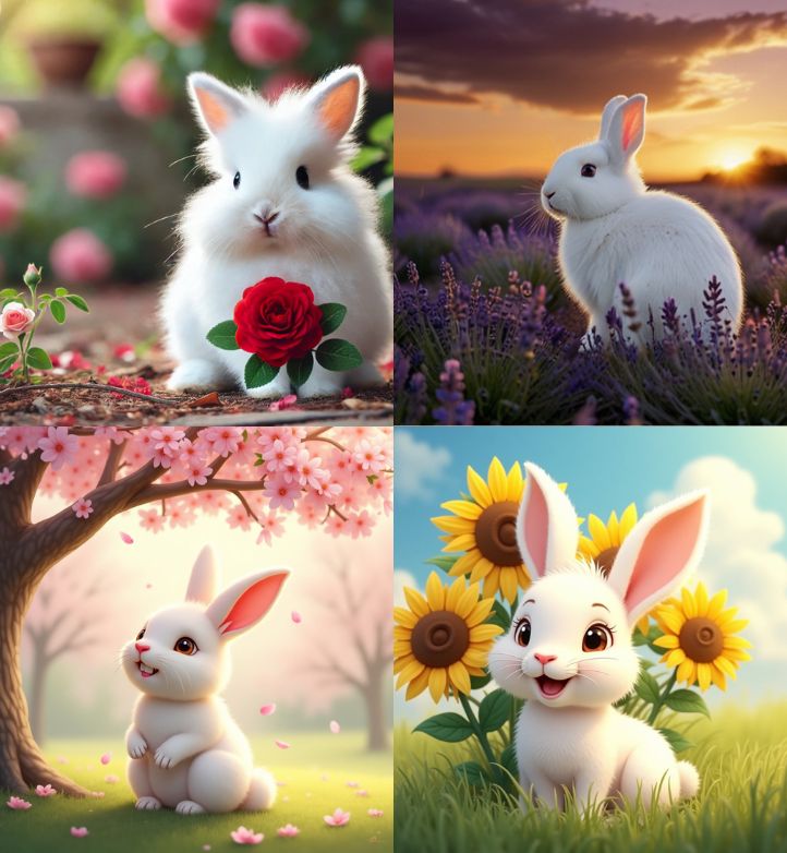 Explore a stunning collection of cute white bunny DPs featuring dreamy landscapes, vibrant flower fields, and soft, fluffy bunnies.