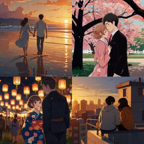 Express your love with stunning anime-style couple display pictures! Whether it's a romantic sunset, a cozy rainy moment, or a dreamy festival night,