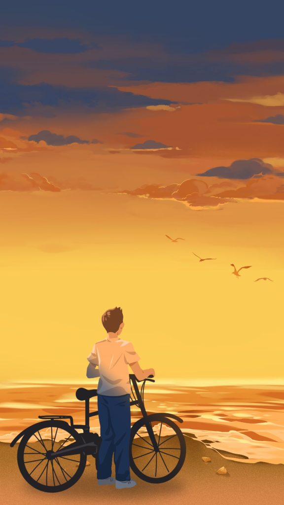 Navy Orange Anime Ocean Phone Wallpaper