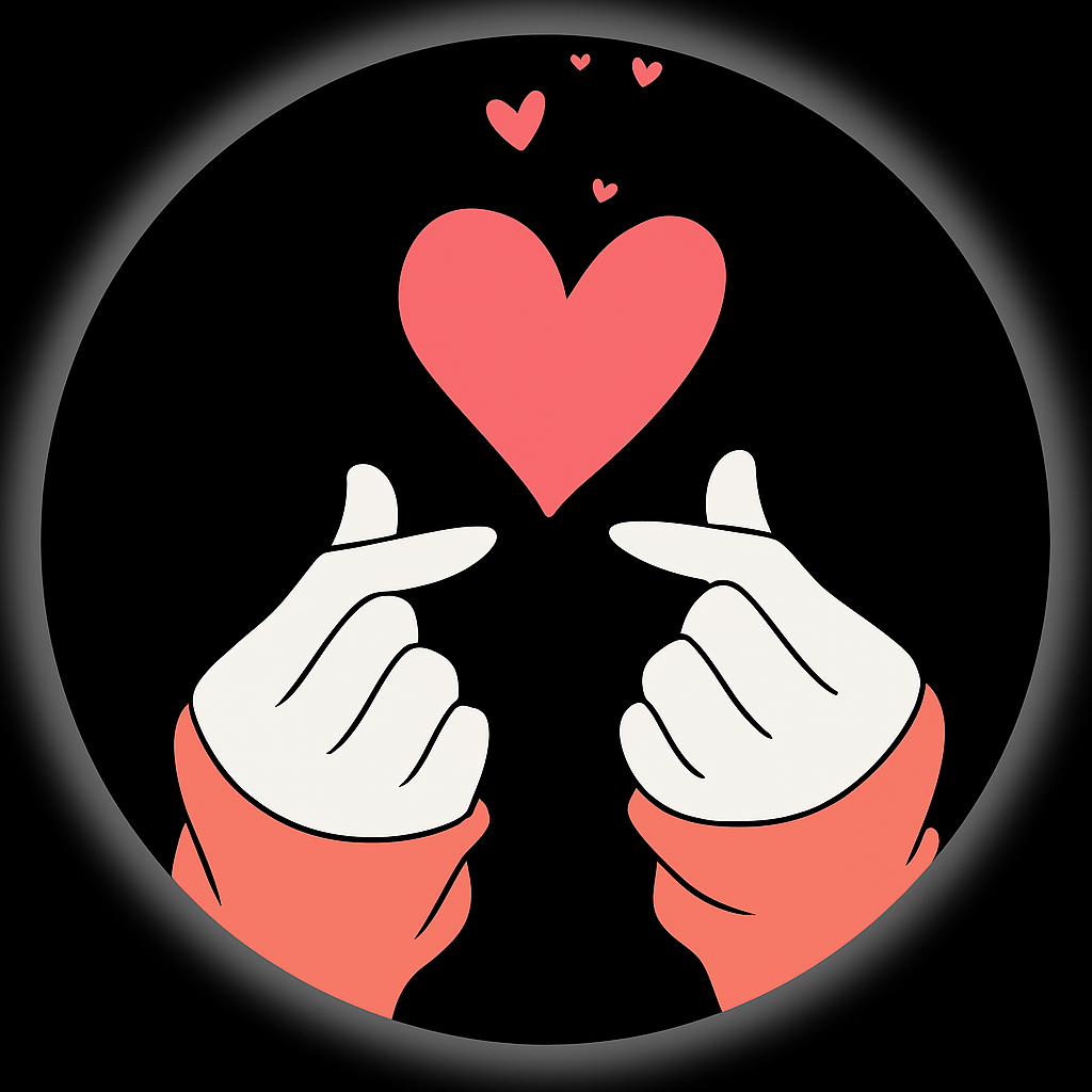 A hand holding a heart shape between two fingers, symbolizing love and affection