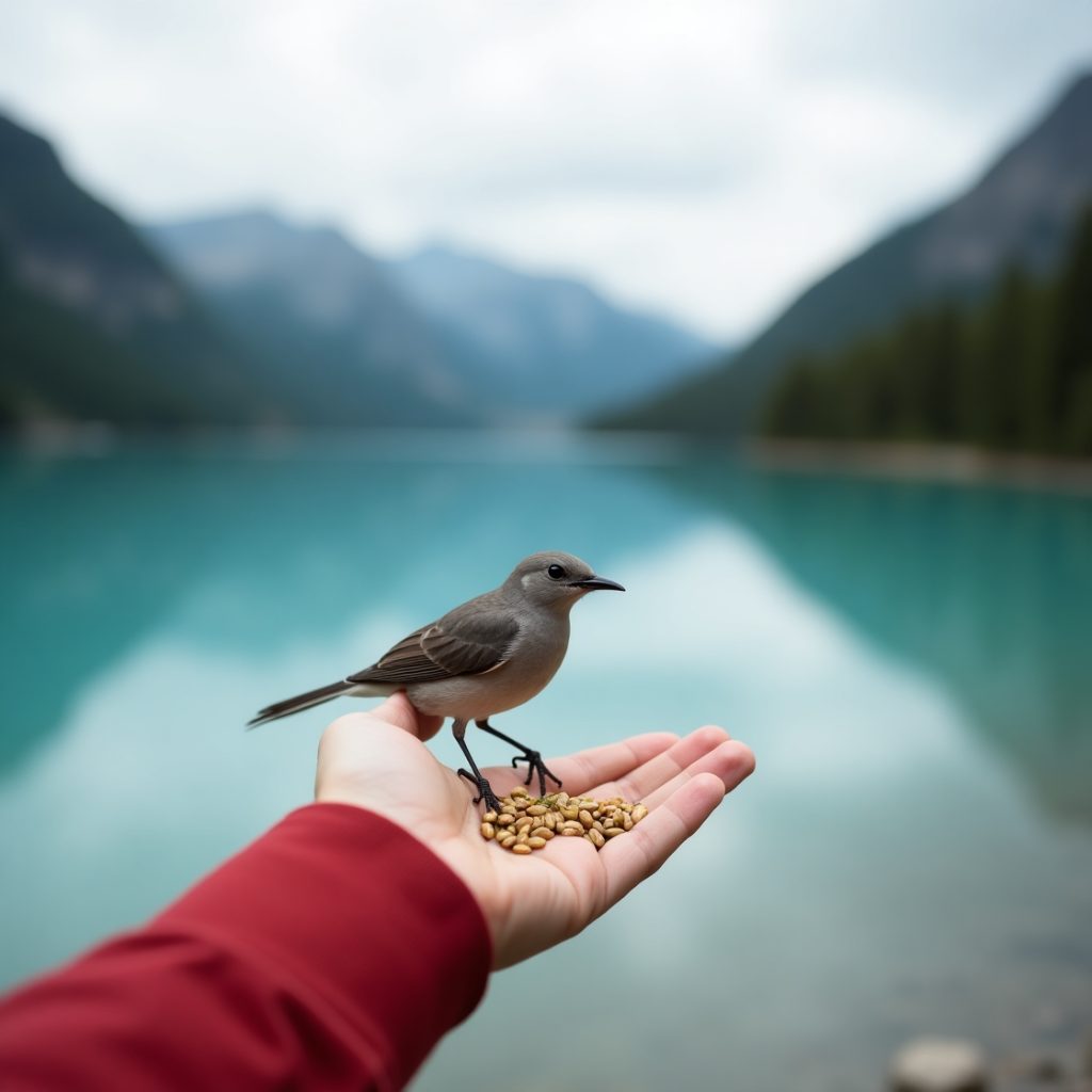 A person with a bird perched on their hand
