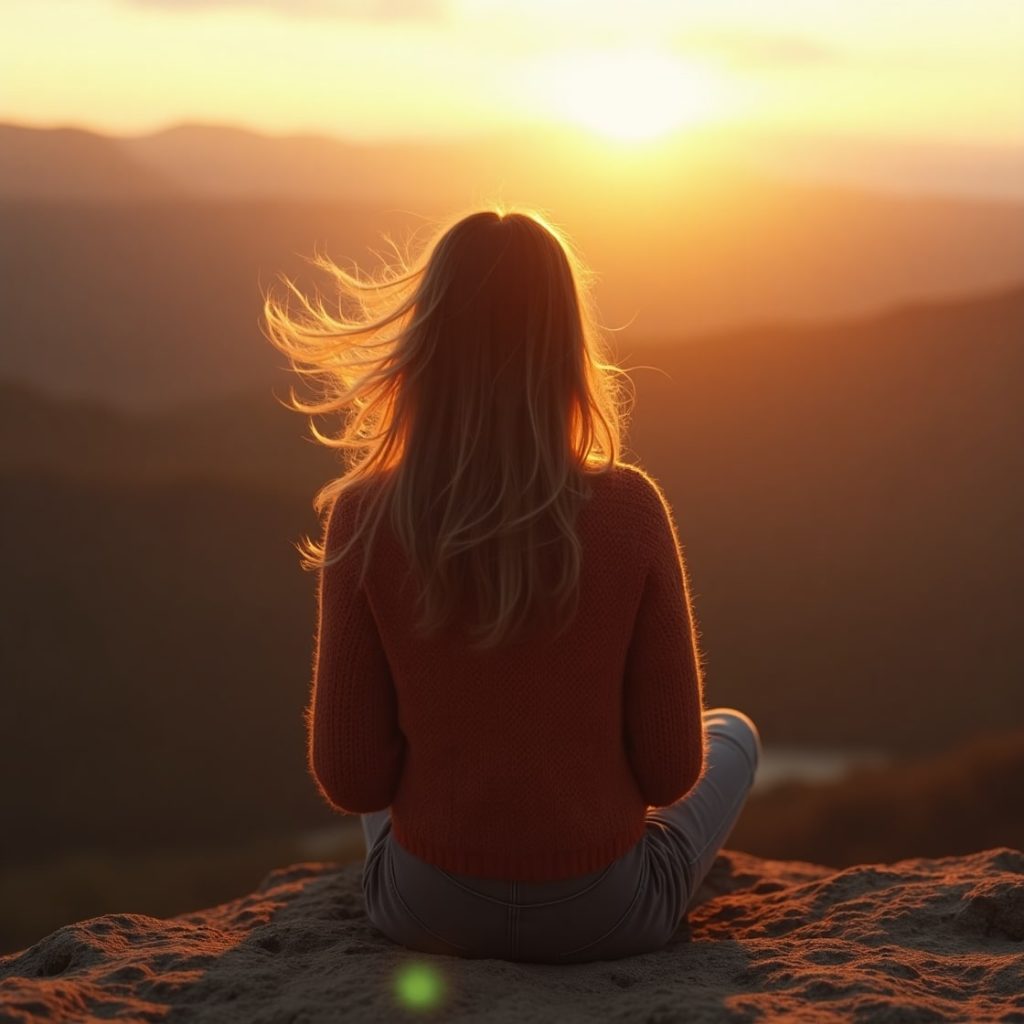 A woman sitting on a rock