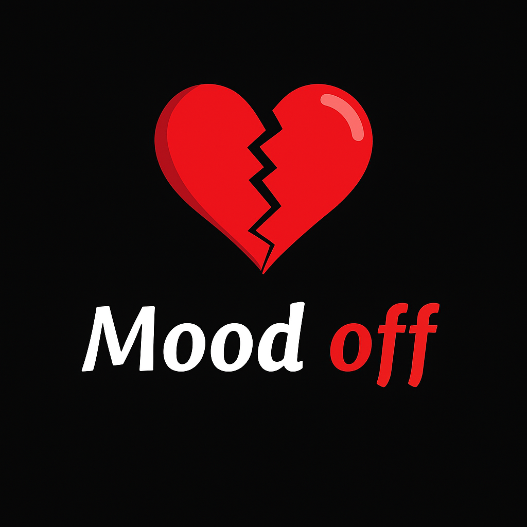 Mood Off logo featuring a broken heart, symbolizing sadness or emotional distress