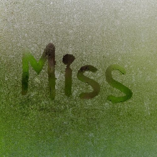 The word miss etched on a frosted glass surface, creating a soft, blurred effect around the letters