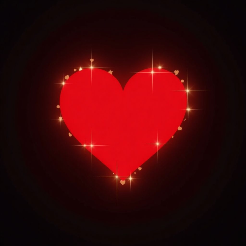Red heart on a black background adorned with white stars, creating a romantic and celestial atmosphere