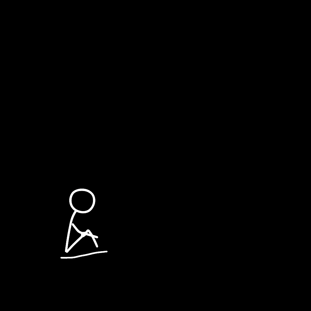A white stick figure stands against a solid black background, emphasizing its simple form and contrast