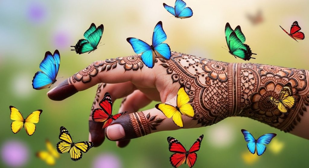 Intricate henna tattoo design featuring floral patterns