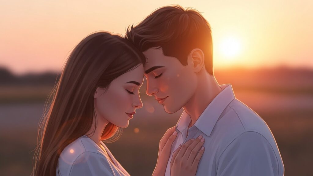 A couple embraces warmly