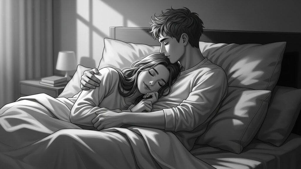 A couple peacefully sleeping together in a cozy bed