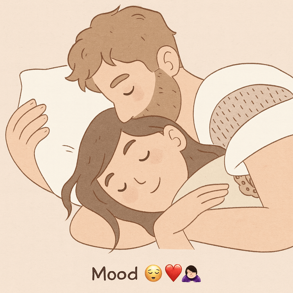 A man and woman embrace each other affectionately while lying in bed