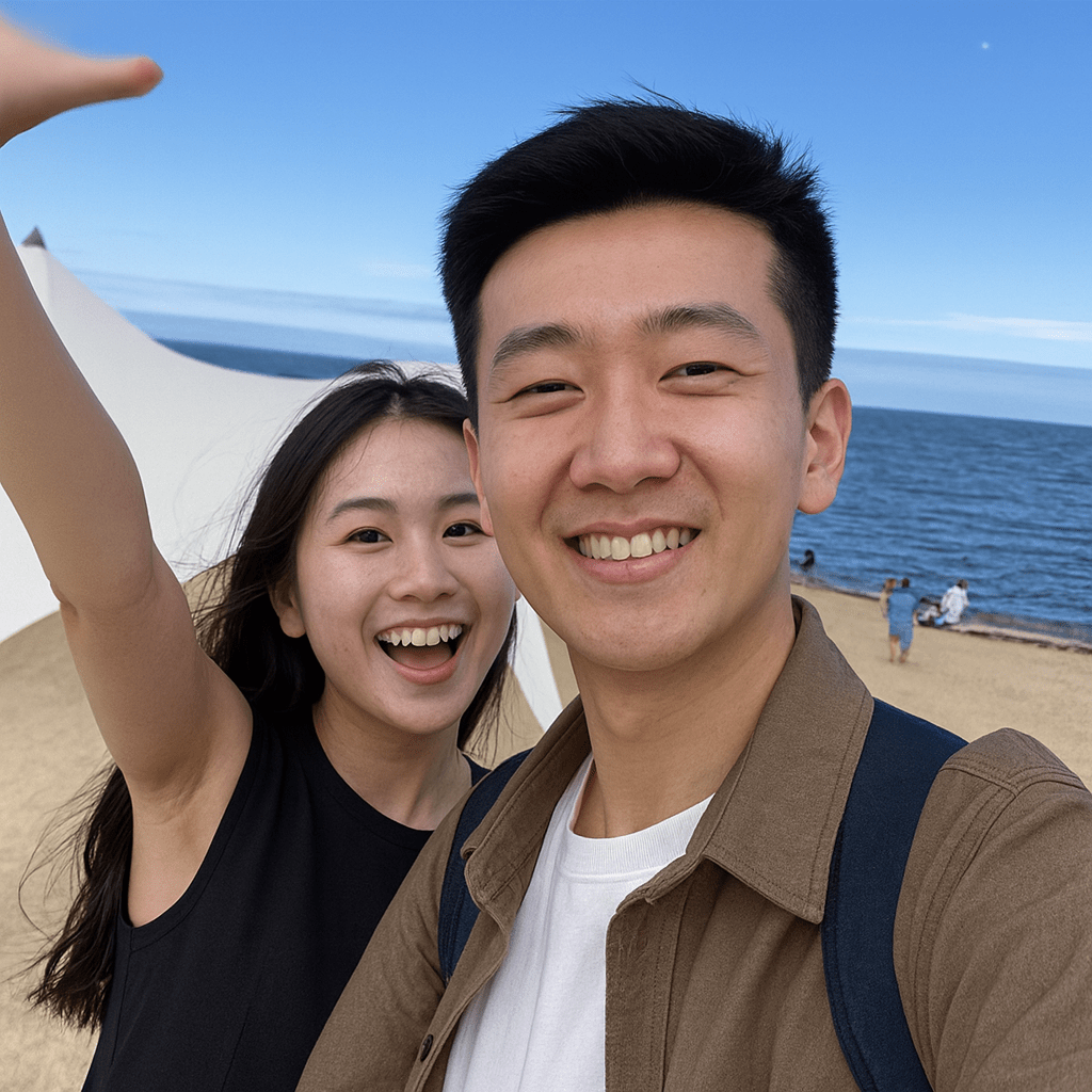 A man and woman walking hand in hand on a sandy beach