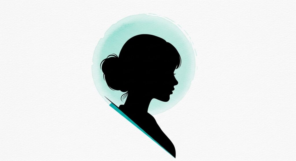 A watercolor-style silhouette of a woman