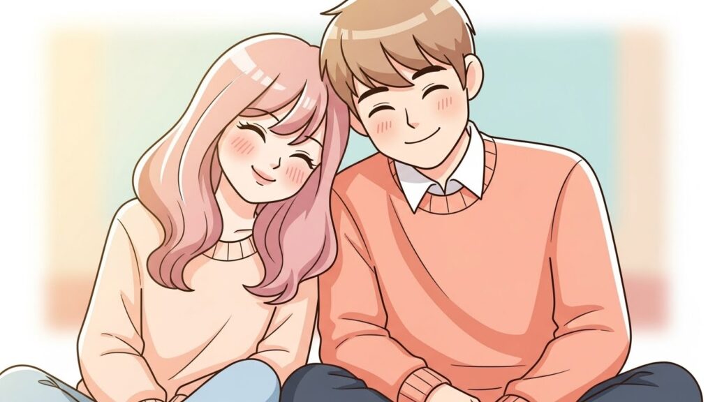 An illustration of a couple sitting closely together