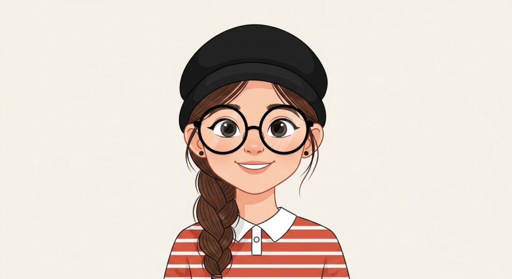 Cartoon girl wearing glasses and a hat