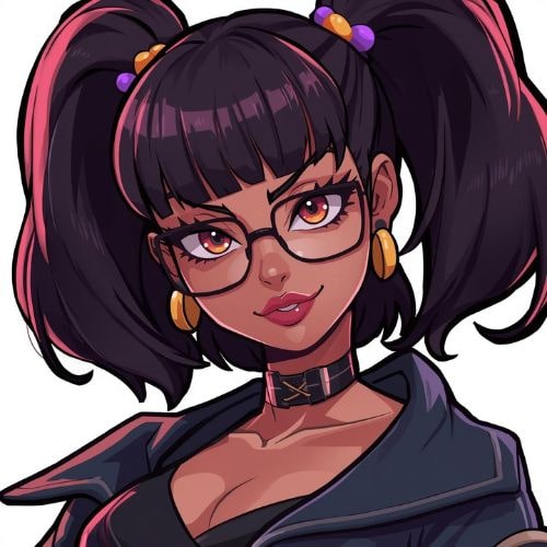 Cartoon girl with glasses and black hair