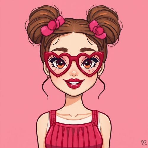 Cartoon girl with glasses and heart-shaped hair