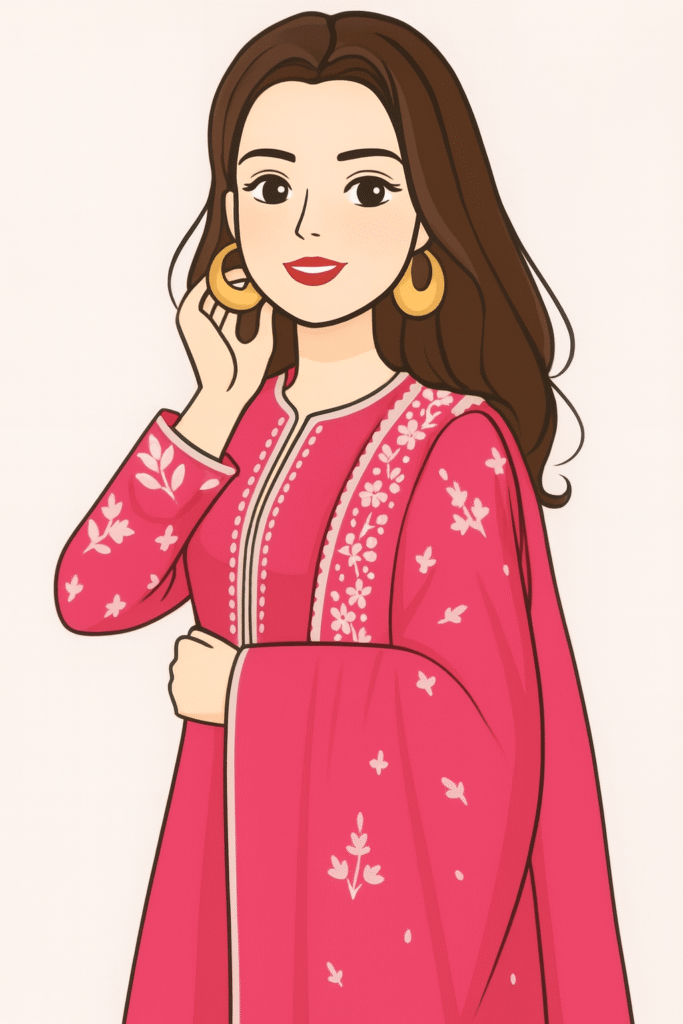 Illustration of a woman wearing a pink dress