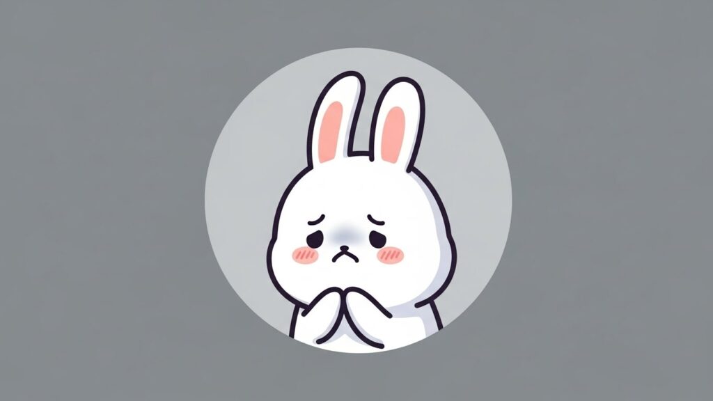 A cartoon rabbit with a sad expression
