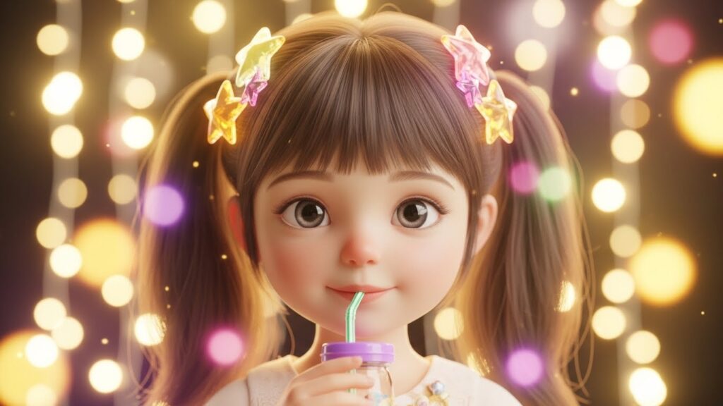 A little girl sipping a drink