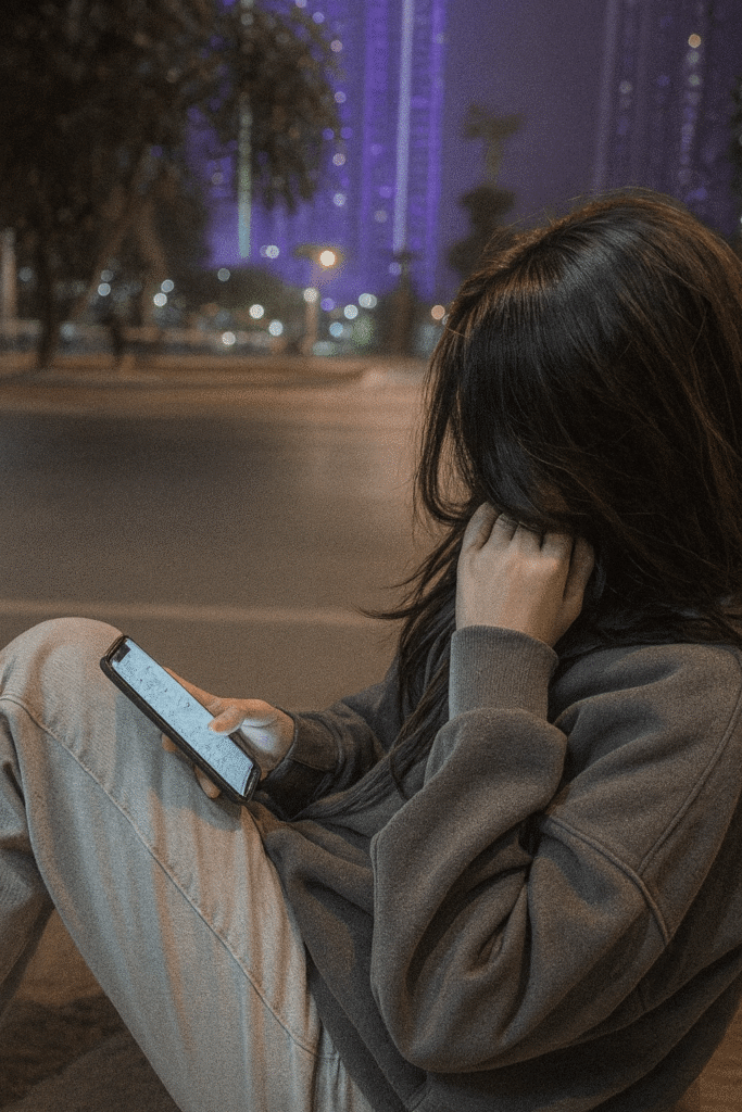 A woman sitting on the ground