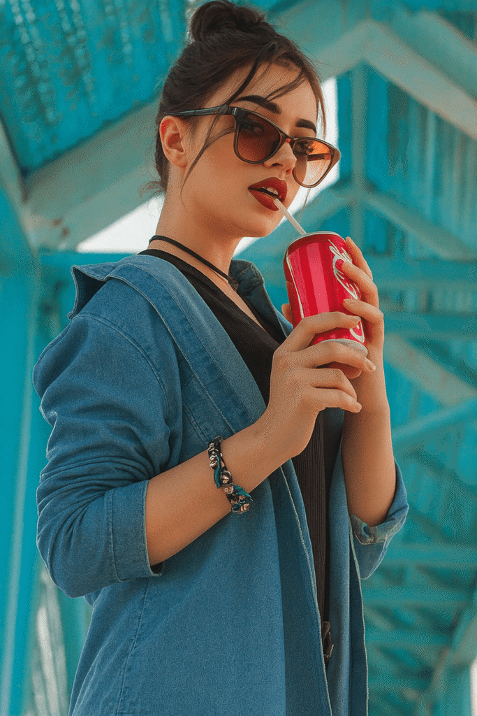 A woman wearing sunglasses holds a red cup