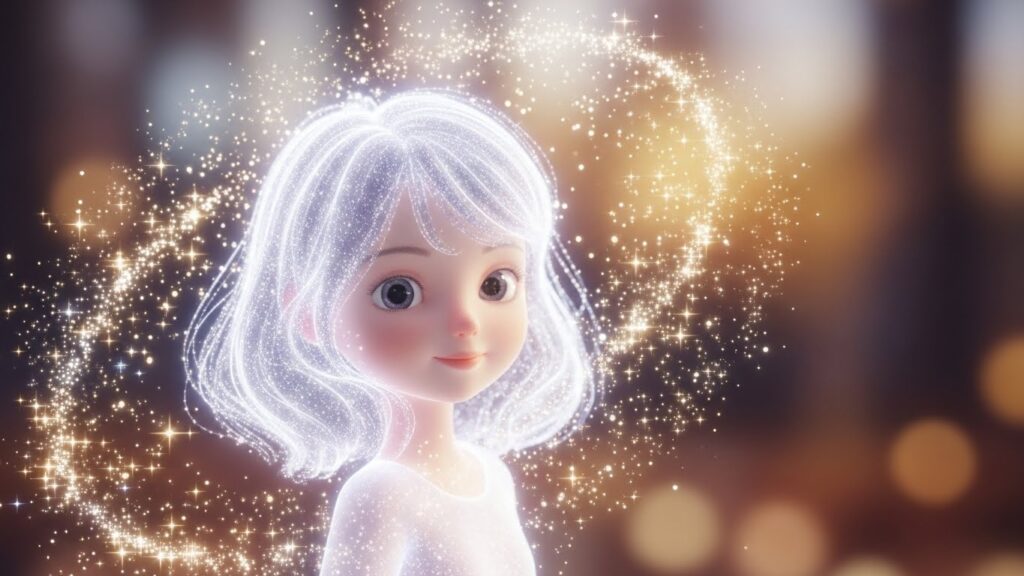 Animated girl surrounded by sparkling effects