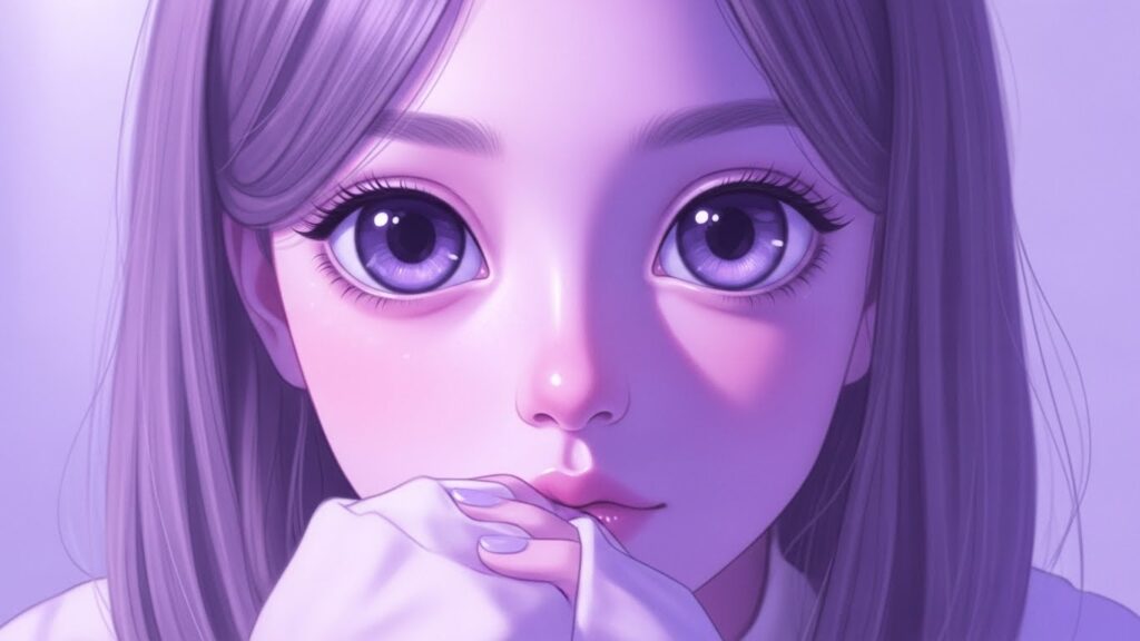 Anime girl with striking purple eyes and vibrant purple hair