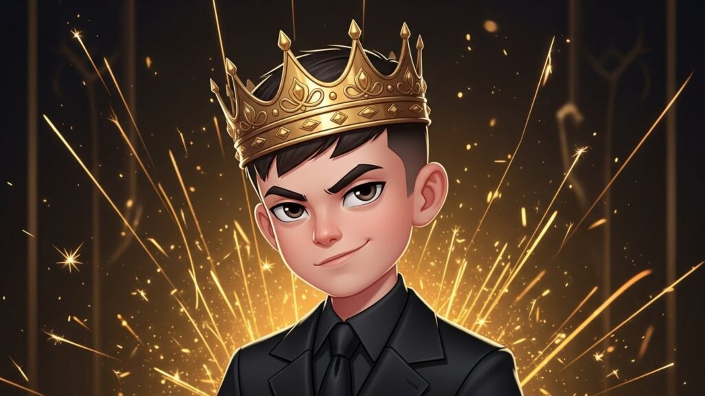 Cartoon boy in a suit and crown
