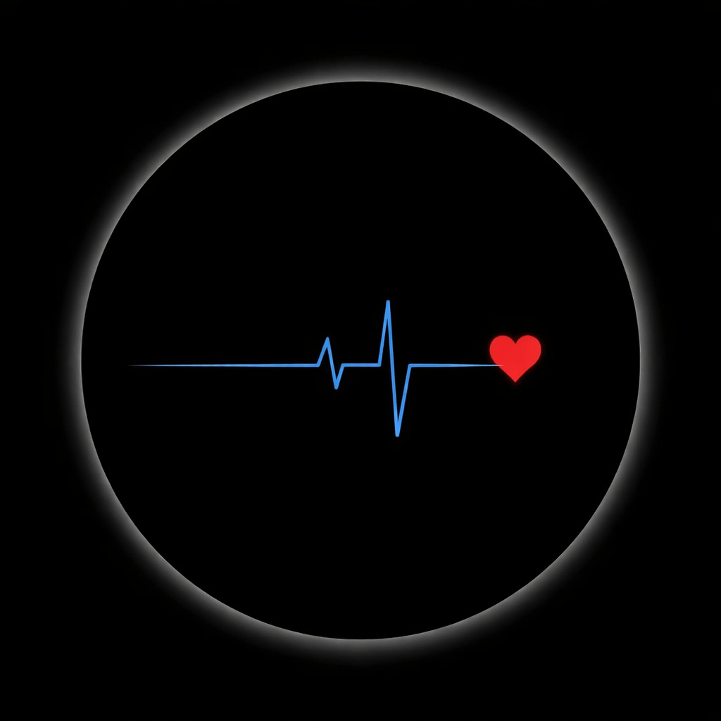 Red heart with a heartbeat line on a black background